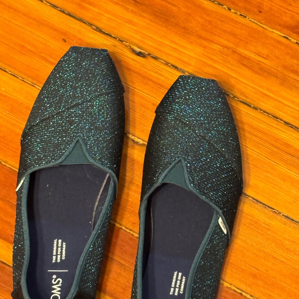 TOMS Alpargata Metallic Sparkle Blue Slip On Shoes - Picture 3 of 5